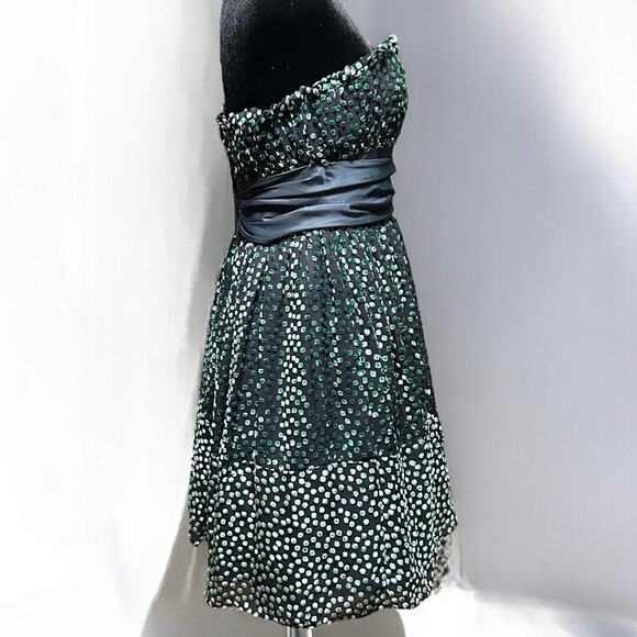 Betsey Johnson 8 Green Silk Velvet Swiss Dots Strapless Burnout Dress Vintage - Picture 5 of 15